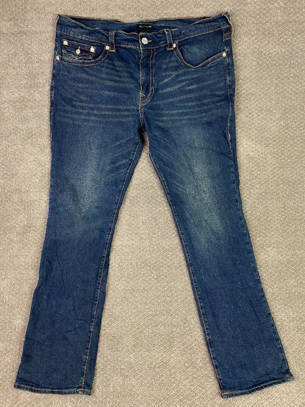 True Religion Ricky Relaxed Straight Flap Jeans Mens 40 x 33 Blue Stretch